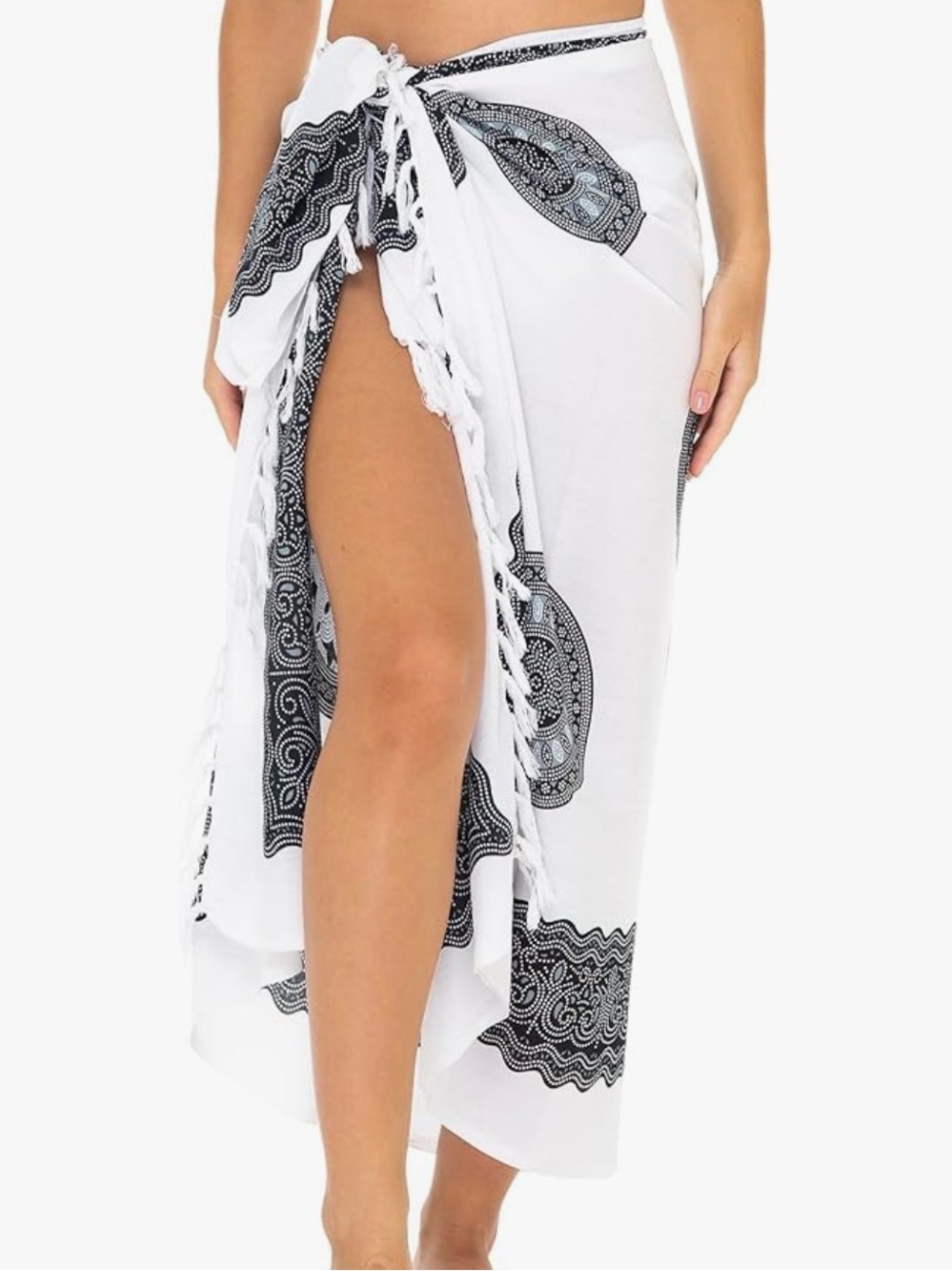Amazon White and Black Paisley Sarong Beach Cover-Up